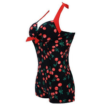 Load image into Gallery viewer, Siamese Black and White Dot Bikini Cherry Large Size Swimsuit