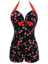Load image into Gallery viewer, Siamese Black and White Dot Bikini Cherry Large Size Swimsuit