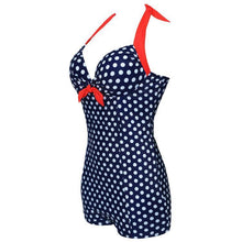 Load image into Gallery viewer, Siamese Black and White Dot Bikini Cherry Large Size Swimsuit