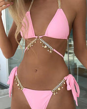 Load image into Gallery viewer, Cross Hanging Jewellery Bikini Bandage Split Swimsuit