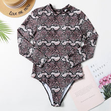 Load image into Gallery viewer, Snake Print Long Sleeve Halter Women's Swimsuit