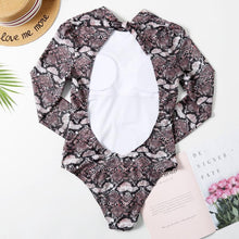 Load image into Gallery viewer, Snake Print Long Sleeve Halter Women's Swimsuit