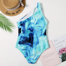 Load image into Gallery viewer, Sexy watermark one-shoulder ladies one-piece swimsuit