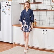 Load image into Gallery viewer, Silk Crane Pajama Girl Summer Mid Sleeve Bride Morning Robe Big Yard Home Robe Bathrobe color56