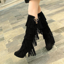 Load image into Gallery viewer, Fringed boots 32-43 large size women s Boots high-heeled waterproof multi-layer tassel high boots