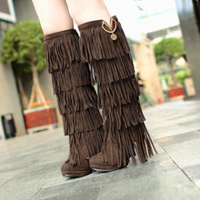 Load image into Gallery viewer, Fringed boots 32-43 large size women s Boots high-heeled waterproof multi-layer tassel high boots