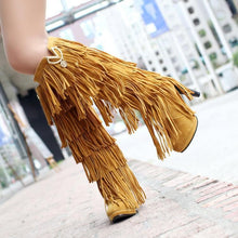 Load image into Gallery viewer, Fringed boots 32-43 large size women s Boots high-heeled waterproof multi-layer tassel high boots