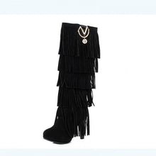 Load image into Gallery viewer, Fringed boots 32-43 large size women s Boots high-heeled waterproof multi-layer tassel high boots