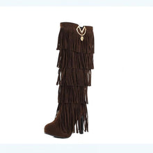 Load image into Gallery viewer, Fringed boots 32-43 large size women s Boots high-heeled waterproof multi-layer tassel high boots