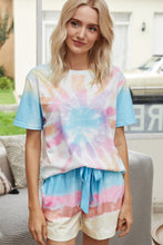 Load image into Gallery viewer, Summer Printed Dyed Pajamas with Short Sleeved Gradient-colored Draw-down Home Clothing Set