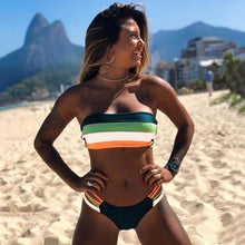 Load image into Gallery viewer, New European and American Women's Fashion Split Bikini Stitching Striped swimsuit