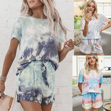Load image into Gallery viewer, Summer Printed Dyed Pajamas with Short Sleeved Gradient-colored Draw-down Home Clothing Set