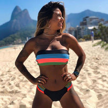 Load image into Gallery viewer, New European and American Women's Fashion Split Bikini Stitching Striped swimsuit