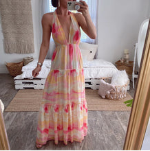 Load image into Gallery viewer, Summer new women's gradient deep V multi-rope hanging neck stitching irregular dress