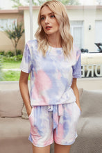 Load image into Gallery viewer, Summer Printed Dyed Pajamas with Short Sleeved Gradient-colored Draw-down Home Clothing Set