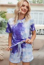 Load image into Gallery viewer, Summer Printed Dyed Pajamas with Short Sleeved Gradient-colored Draw-down Home Clothing Set