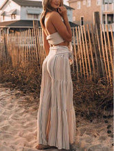 Load image into Gallery viewer, New Lace-up Striped Print Stitching Wide-leg Flared Trousers