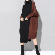 Load image into Gallery viewer, Star's same ol temperament women's clothing collage knitted medium length skirt long sleeve high neck dress