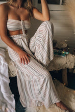 Load image into Gallery viewer, New Lace-up Striped Print Stitching Wide-leg Flared Trousers