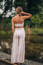 Load image into Gallery viewer, New Lace-up Striped Print Stitching Wide-leg Flared Trousers