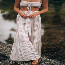 Load image into Gallery viewer, New Lace-up Striped Print Stitching Wide-leg Flared Trousers