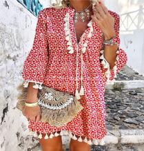Load image into Gallery viewer, Summer New Style Printed Daisy Ruffled Fringed V-neck Dress