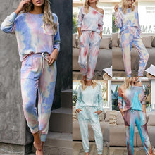 Load image into Gallery viewer, Autumn women's gradient pajamas tie-dyed long-sleeved trousers home service two-piece suit