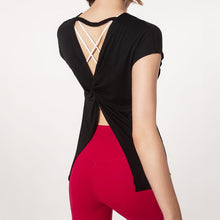 Load image into Gallery viewer, Split beautiful back yoga clothes women's loose quick-drying running short-sleeved blouse women's fitness blouse