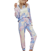 Load image into Gallery viewer, Autumn women's gradient pajamas tie-dyed long-sleeved trousers home service two-piece suit