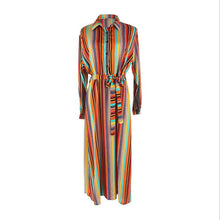 Load image into Gallery viewer, New Shirt Collar Color Strip Button Belt Beach Cover up