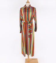 Load image into Gallery viewer, New Shirt Collar Color Strip Button Belt Beach Cover up