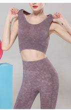 Load image into Gallery viewer, Solid Color Seamless Sports Bra High Elastic Jacquard Print Washed Sleeveless Open Navel Vest Tight Sports Yoga Top for Women