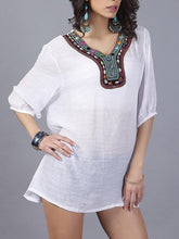 Load image into Gallery viewer, Pretty Bohemia Half Sleeve V Neck Embroidery Blouse Tops
