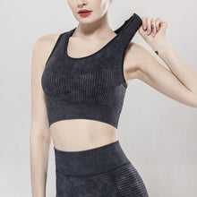 Load image into Gallery viewer, Solid Color Seamless Sports Bra High Elastic Jacquard Print Washed Sleeveless Open Navel Vest Tight Sports Yoga Top for Women