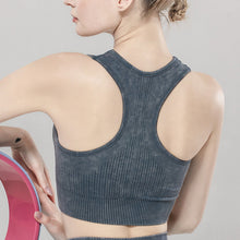 Load image into Gallery viewer, Solid Color Seamless Sports Bra High Elastic Jacquard Print Washed Sleeveless Open Navel Vest Tight Sports Yoga Top for Women