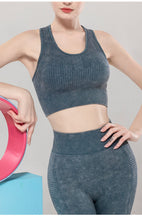 Load image into Gallery viewer, Solid Color Seamless Sports Bra High Elastic Jacquard Print Washed Sleeveless Open Navel Vest Tight Sports Yoga Top for Women