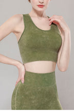 Load image into Gallery viewer, Solid Color Seamless Sports Bra High Elastic Jacquard Print Washed Sleeveless Open Navel Vest Tight Sports Yoga Top for Women
