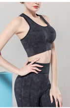 Load image into Gallery viewer, Solid Color Seamless Sports Bra High Elastic Jacquard Print Washed Sleeveless Open Navel Vest Tight Sports Yoga Top for Women