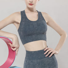 Load image into Gallery viewer, Solid Color Seamless Sports Bra High Elastic Jacquard Print Washed Sleeveless Open Navel Vest Tight Sports Yoga Top for Women