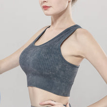 Load image into Gallery viewer, Solid Color Seamless Sports Bra High Elastic Jacquard Print Washed Sleeveless Open Navel Vest Tight Sports Yoga Top for Women