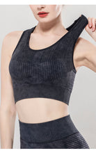 Load image into Gallery viewer, Solid Color Seamless Sports Bra High Elastic Jacquard Print Washed Sleeveless Open Navel Vest Tight Sports Yoga Top for Women
