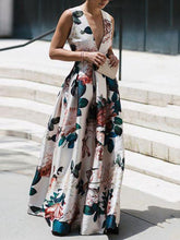 Load image into Gallery viewer, Autumn And Winter Sexy V-Neck Print Sleeveless High Waist Evening Dress