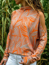 Load image into Gallery viewer, High Neck Long Sleeve Orange Floral Print Knitted Sweater