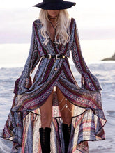 Load image into Gallery viewer, Pretty Chiffon Bohemia Floral Front Split with Tie Long Sleeve Maxi Dress