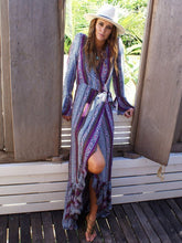 Load image into Gallery viewer, Pretty Chiffon Bohemia Floral Front Split with Tie Long Sleeve Maxi Dress