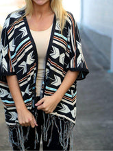 Load image into Gallery viewer, Bohemian Tasseled Printing Mid-Sleeved Striped Coat