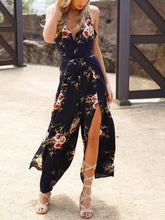 Load image into Gallery viewer, Floral Backless Split Jumpsuit Rompers