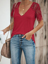 Load image into Gallery viewer, Sexy V-neck Lace Stitch Short-sleeved T-shirt top
