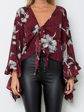 Load image into Gallery viewer, Flared Sleeve Ruffled Irregular V-Neck Top