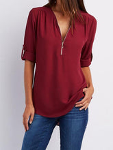 Load image into Gallery viewer, Solid Color V Neck Summer T Shirt Blouse